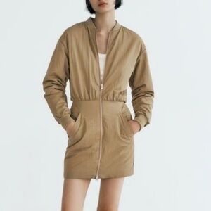 NWT ZARA Olive Green Mini Bomber Dress Jacket, Medium